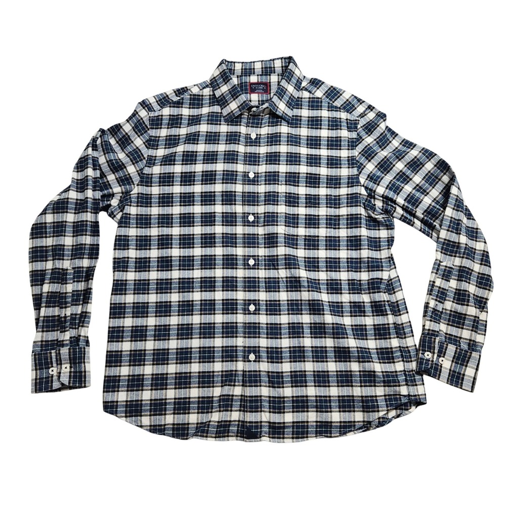 UNTUCKit Rogan Button Down Shirt Mens XL Blue White Plaid Regular Fit 40939